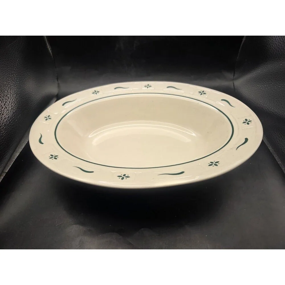 Longaberger Pottery Woven Traditions Green Oval Vegetable Serving Dish USA 12 In